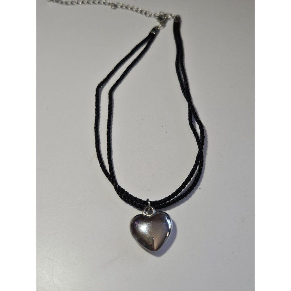 Silver tone heart pendant choker necklace 12-16"